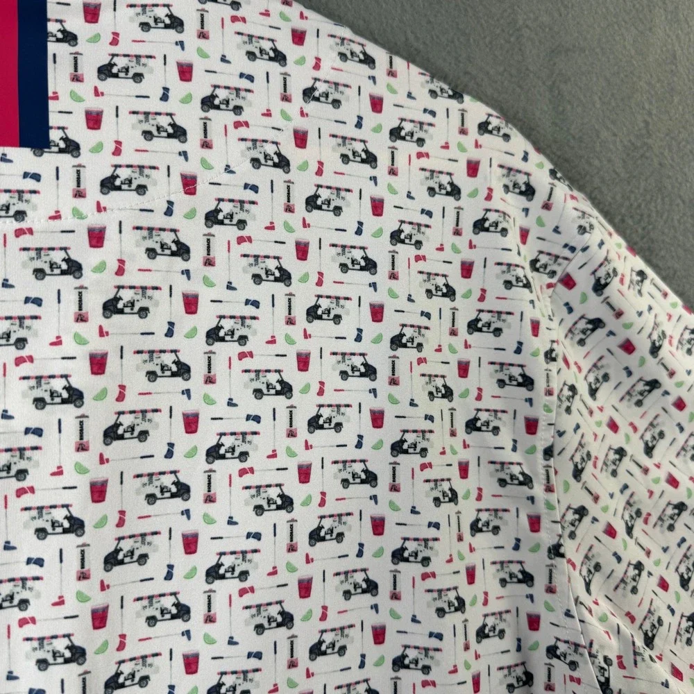 Rhoback Mens Small White Golf Cart Cocktail Print Performance Polo Shirt - Picture 7 of 9